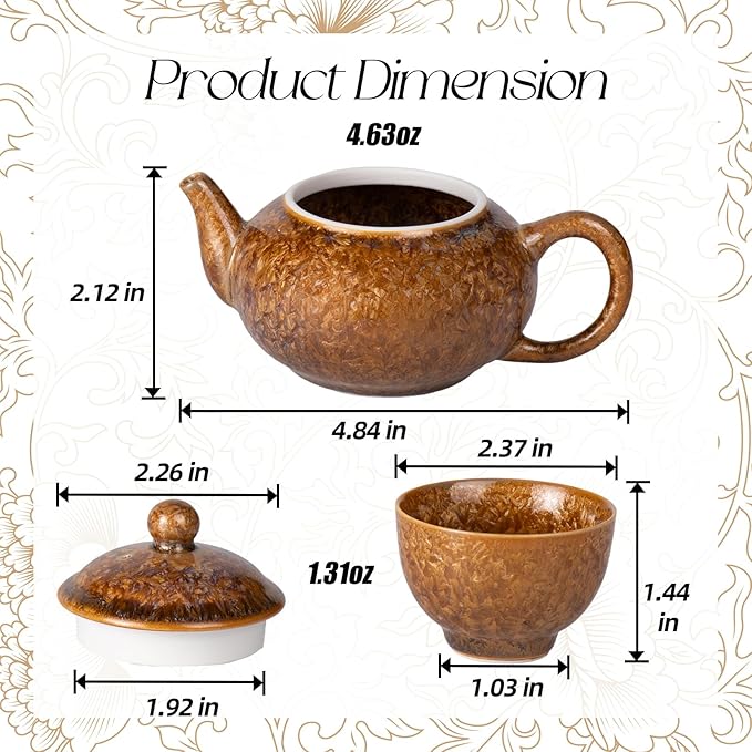 Tea Set, Porecelain Kung Fu Teaset, Gold Crystalline Glaze Chinese Small Tea Cups, Ceramic Tea Pot and Cups Set, Ideal Asian Tea Gift Set for Home Outdoor and Office - Bloomnest