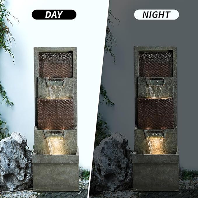 39.3”H Outdoor Garden Waterfall Fountain-Indoor Water Fountain with LED Lights, for Gardens, Landscaping, Patios, Balconies, Office,and Lawns for a Calming Oasis in Outdoor Living Art Decor