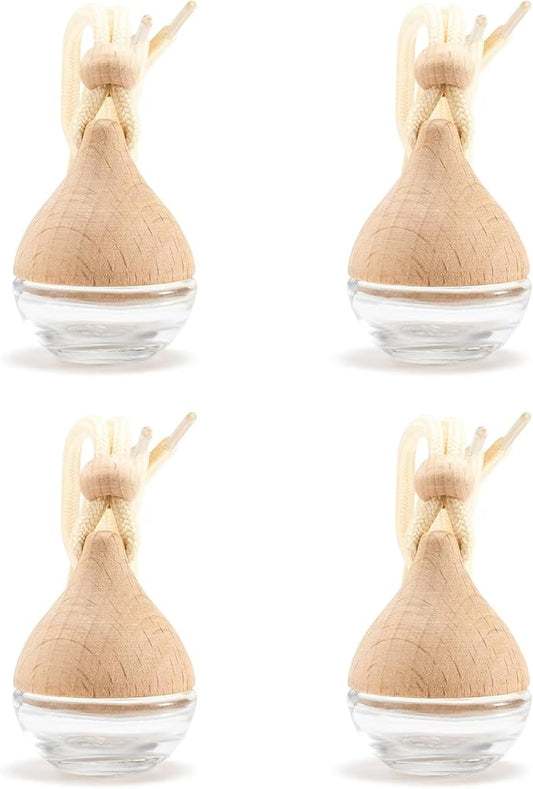 Refillable Car Air Freshener Hanging Diffuser, Empty Glass Bottle with Reed Sticks for Essential Oils, Car Scent Diffuser and Aromatherapy Pendant Decor for Women and Men (4PCS) - Bloomnest