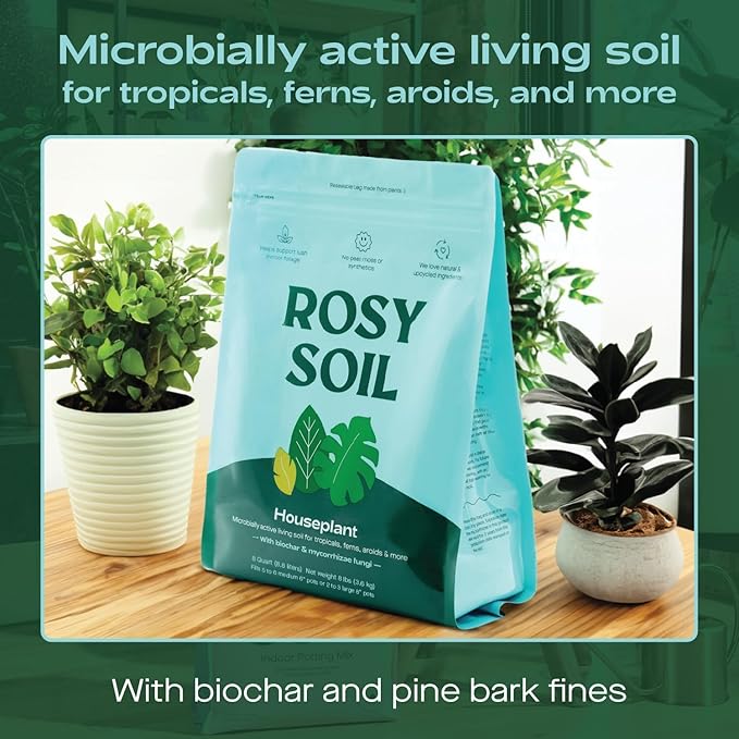 Rosy Soil Indoor Potting Soil for House Plants - Organic Potting Soil Mix for Indoor Plants - Enriched w/Root-Boosting Biochar for Foliage Plants, Flowers, Herbs - Peat Free, Less Prone to Gnats - 8qt - Bloomnest