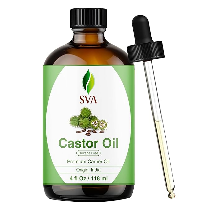 SVA Castor Seed Oil - 4 Fl Oz – 100% Natural Cold Pressed Castor Oil - for Face, Skin Care, Hair Care, Scalp Massage & Body Massage – Carrier Oil with Dropper - Bloomnest