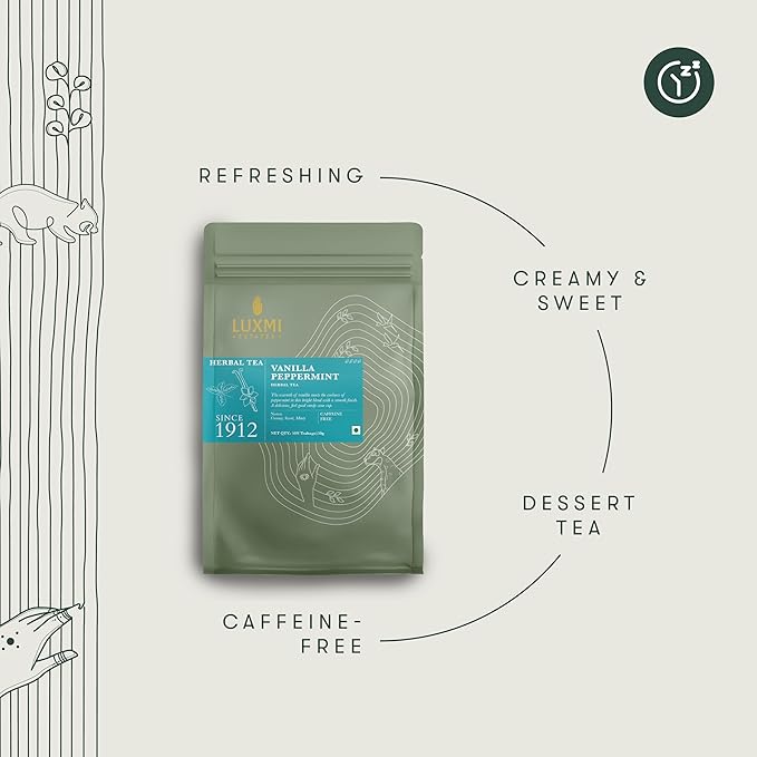 Luxmi Estates Vanilla Peppermint Organic Peppermint Tea (50 Tea Bags) Caffeine Free Tea Bags For Relaxing, Calming, and Stress Relief, With Certified Organic Herbal Tea - Bloomnest
