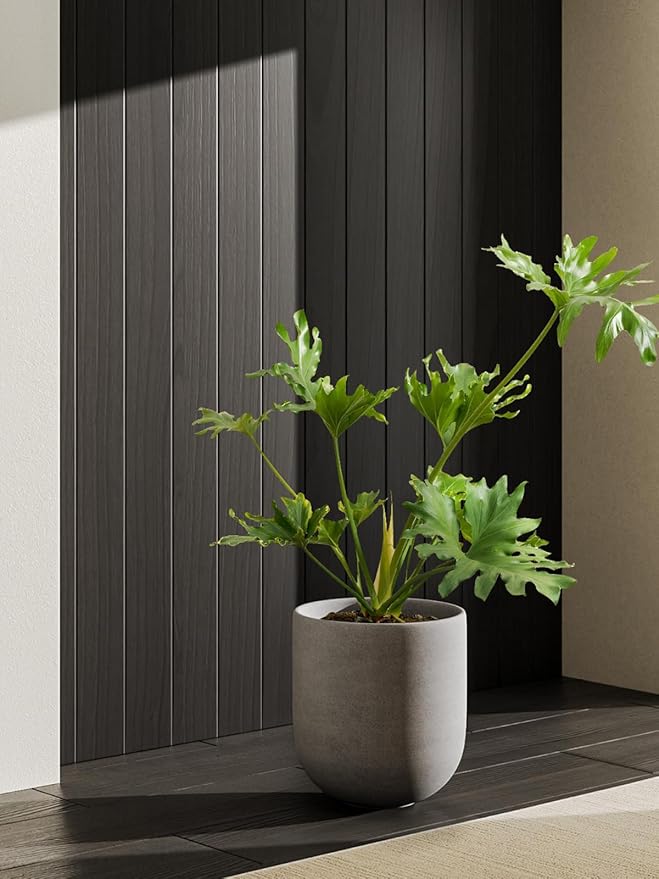LE TAUCI 10 Inch Plant Pot, Ceramic Pots for Plants with Drainage Hole and Rubber Plug, Plant Pots Indoor for Home Garden Patio Office, Cylinder Flower Planter Pot, Neutral Gray - Bloomnest