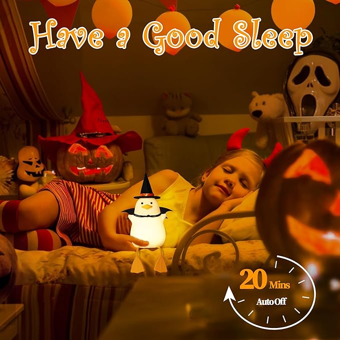 Attivolife Duck Night Light for Kids, LED Bedside Table Silicone Lamp, Timer Dimmable Animal Magician Touch Control Nursery Portable, Halloween Birthday Gift for Boy Girl (Bat Wing) - Bloomnest