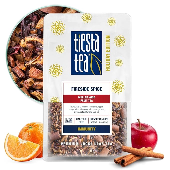 Tiesta Tea - Fireside Spice, Loose Leaf, Mulled Wine Herbal Tea, Premium Non-Caffeinated Holiday Blend, Make Hot or Iced, Brews Up to 25 Cups, 1.5 Ounce Resealable Pouch - Bloomnest