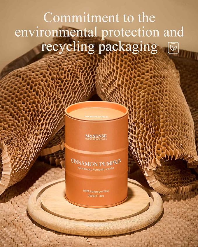 M&SENSE Cinnamon Pumpkin Scented Candles Natural Non Toxic, Aromatherapy Candle for Stress Relief Meditation Relaxing, Housewarming Gifts for Women Men, 11.3oz 70 Hour Long Burning - Bloomnest