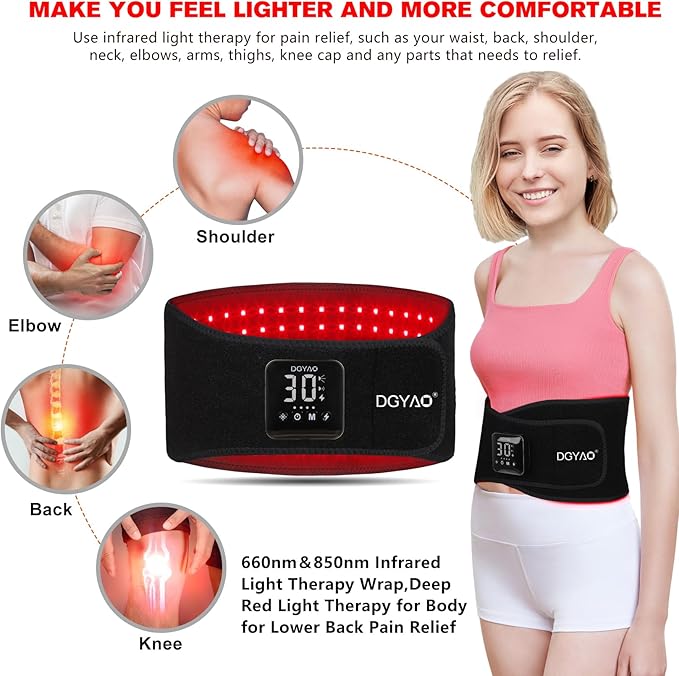 Cordless Rechargeable Red Light Therapy Belt, Wearable Infrared Light Therapy with Pulse Mode, Removable 4000 mAh Battery 5 Light Intensities to Relieve Back Body Pain - Bloomnest