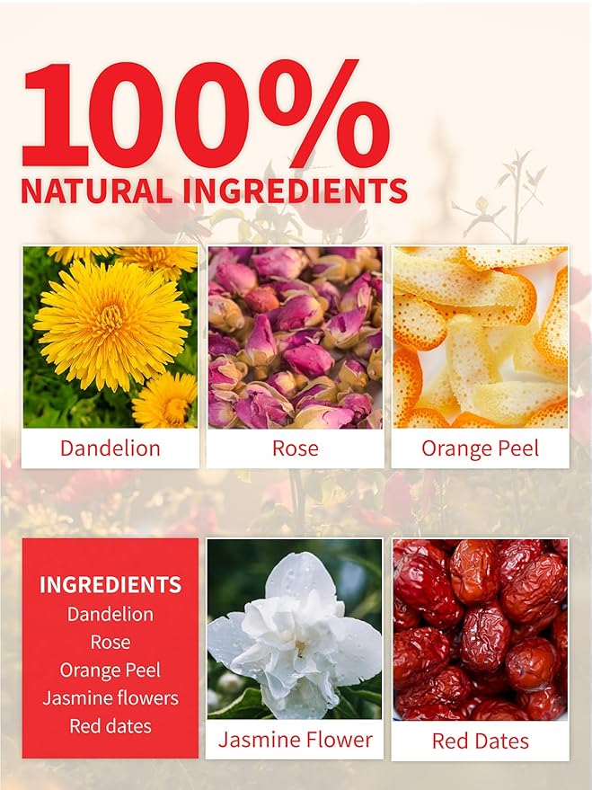 Teelux Dandelion Leaf & Root Tea with Orange Peel, Rose, Jasmine, Red Date, Caffeine Free, Mellow & Light Tarty Flavor, 40 Count - Bloomnest