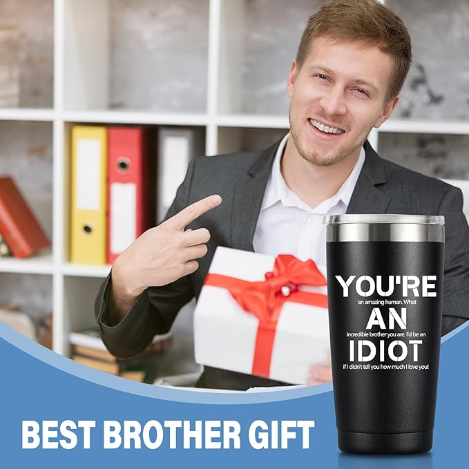 MASGALACC Gifts for Brother from Sister, Brother Coffee Mug Drinking Cup - Birthday, Fathers Day, Christmas Gag Present, 20oz Stainless Steel Double Wall Insulated Tumbler, Black