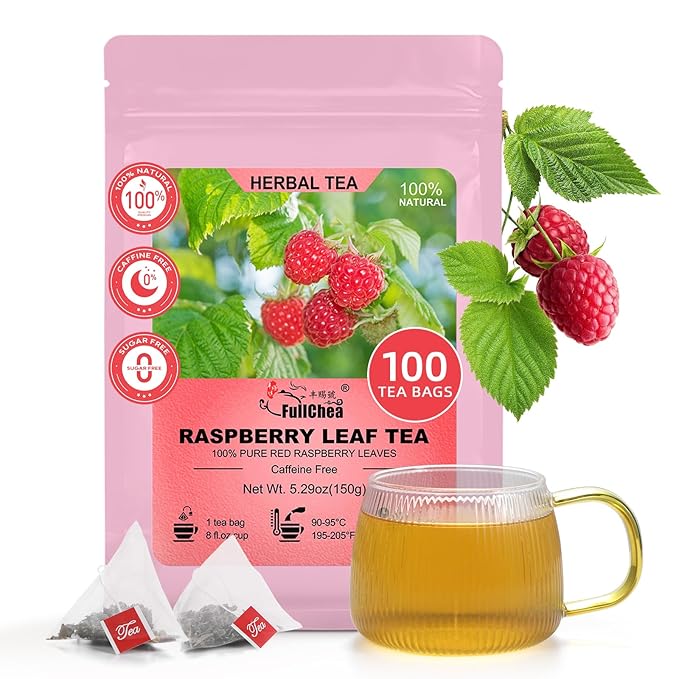 FullChea - Raspberry Leaf Tea Bag, 100 Count - Natural Pregnancy Tea for Women's Wellness, Menstrual Cycle & Uterine Health - Pure Red Raspberry Leaves - Non-GMO - Caffeine-free - Bloomnest