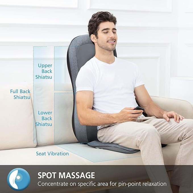 COMFIER Shiatsu Full Back Massager,Massage Chair Pad with Heat,2D/3D Massage Seat Cushion,Chair Massager with 10 Shiatsu Nodes, Rolling Kneading Chair Pads for Lower Back,Gift for Men,Women - Bloomnest