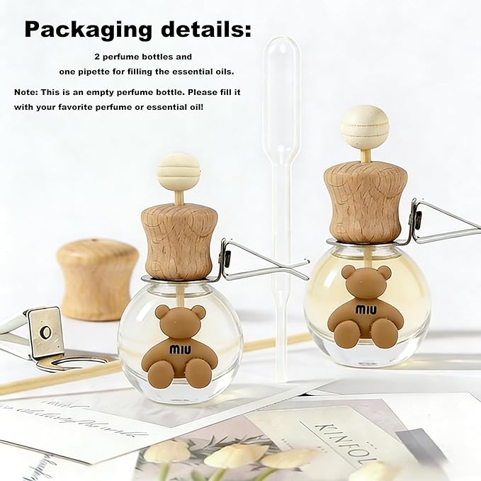 2 Pack Car Air Freshener Diffuser Bottle Refillable Empty Glass Perfume Bottle with Vent Clip, Drift Car Air Freshener Clip Essential Oil Diffuser for Car Oil Diffusers Interior Decor-A5 - Bloomnest