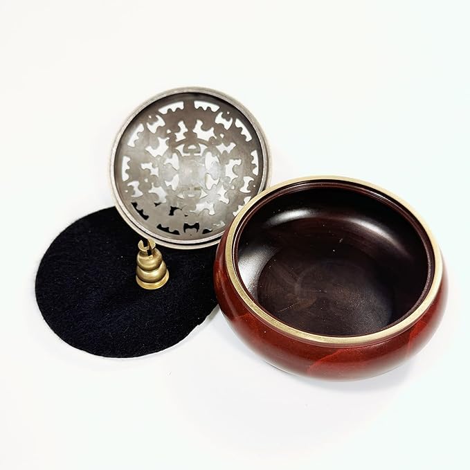 Red Brass Incense Burner with Stick Holder & Fireproof Cotton - Compatible with Cone, Charcoal Disc, Coil Incense | Handcrafted Durable Design for Home Altar, Meditation, Yoga - Bloomnest