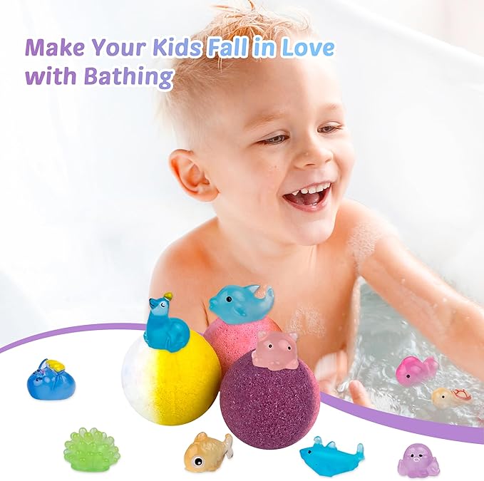 Bath Bombs for Kids, 12 Pcs Bath Bombs with Glow in The Dark Ocean Surprise Inside, Handmade Organic Bubble Bath Ball Gift Set for Boys and Girls, Gift for Birthday Christmas Easter - Bloomnest