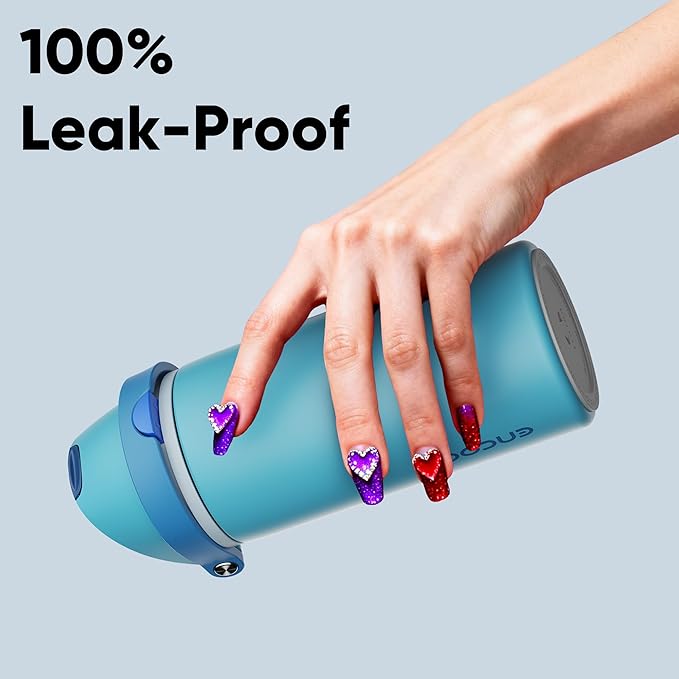 Insulated Water Bottle with Straw - Encool Stainless Steel Water Bottle with Push Button Lid, Leak-Proof & BPA-Free, Keeps Cold for 24 Hours for Sports, Travel, Gym (18 oz, Silk Blue) ENCOOL
