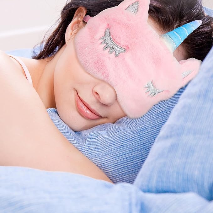 3 Pieces Sleep Mask for Kids, Girls Plush Sleeping Eye Cover Soft Eye Blindfold Cover Animal Shade for Kids(Pink,Bunny, Cat and Unicorn Style) - Bloomnest
