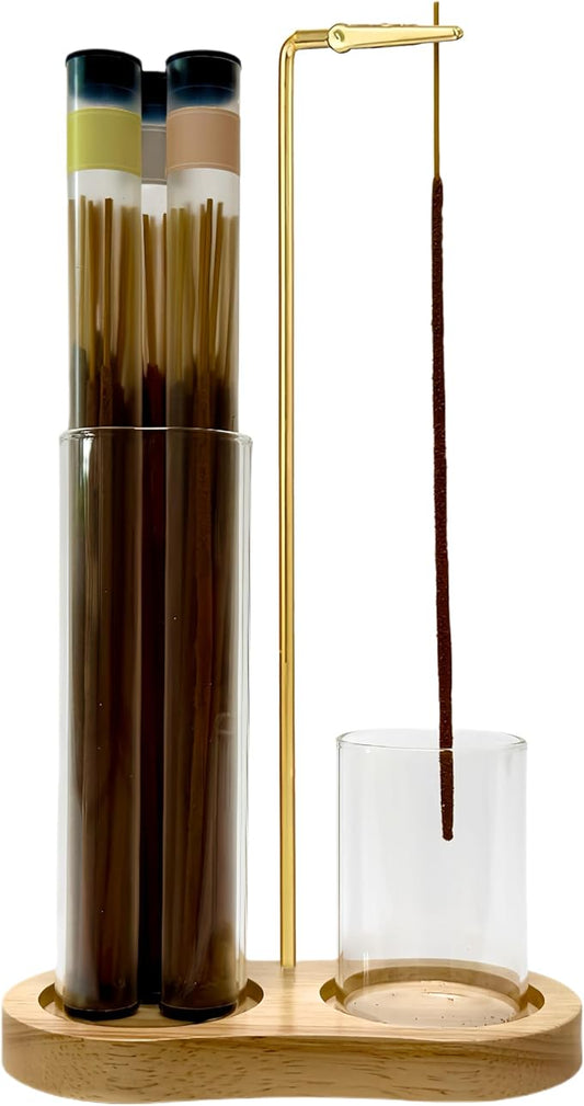 Glass Incense Holder, 2 in1 Incense Sticks Burner Holder with Storage,Hang Upside Down Incense Holder for Sticks with Glass Ash Catcher for Meditation Yoga Spa Room Decor - Bloomnest