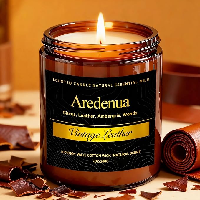 Vintage Leather Candle – Masculine Candles for Men, Soy Candles with Classic Leather Aroma, Long Lasting Manly Scented Candle for Home, Office, Lounge, Gift for Him - Bloomnest