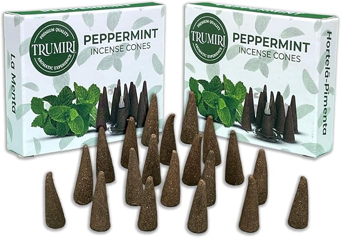 TRUMIRI Peppermint Incense Cones - Total 20 Cone Incense - Dual Pack of 10 Insence Cones - Incense Cones Scented - Cone Incense Scents - Insense Cones - Incent Cone TRUMIRI