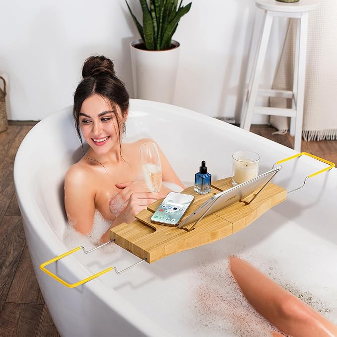 Bamboo Bathtub Tray Expandable Bathroom Tray for Home Spa Relaxation, Wooden Tray Caddy for Bathtub, Bamboo Bathtub Caddy as Unique Housewarming, Birthday, Wedding Shower Gifts. - Bloomnest