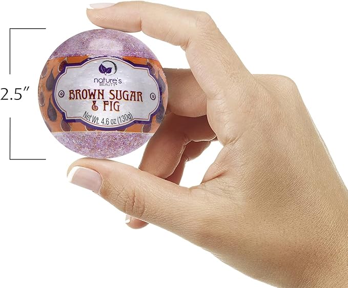 Nature's Beauty Brown Sugar & Fig Bath Bomb Multi-Pack - Natural Hand Crafted, Non-Staining, Luxury Fizzy Spa Bomb, Moisturize Dry Skin, Made w/Orange Extract + Coconut Oil, 4.6 oz (4 Pack)