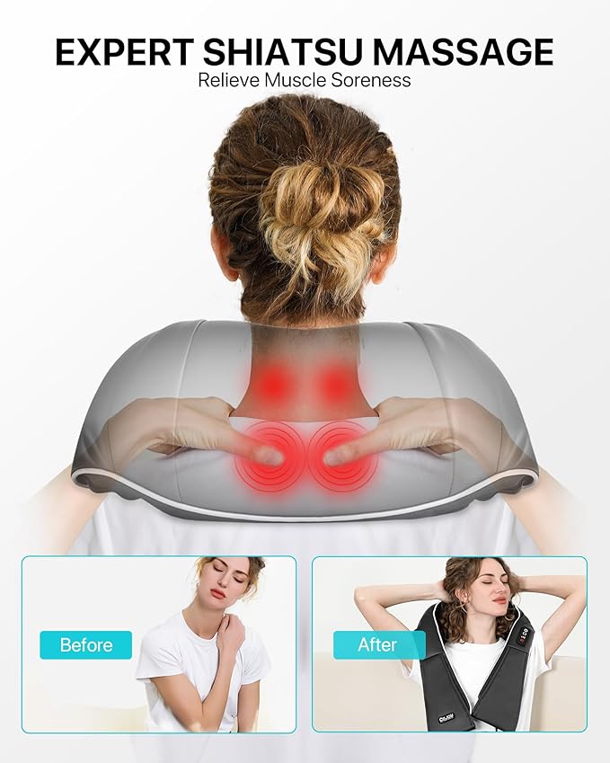 ALLJOY Neck Massager for Pain Relief Deep Tissue with Heat, 3D Kneading Shiatsu Neck and Back Massager for Shoulder Full Body Home Office Car Use, Christmas Gifts for Dad Men Mom Women - Bloomnest