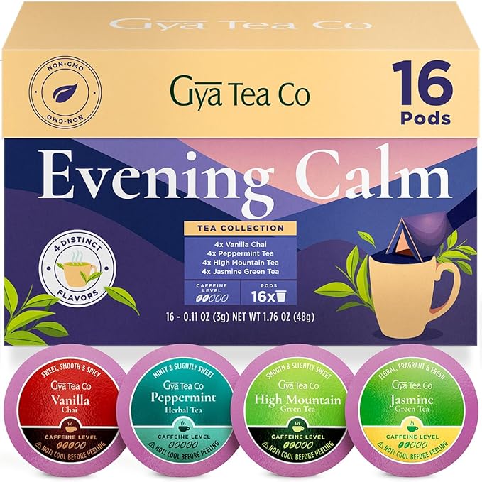 Gya Tea Co Evening Calm Tea Pod Collection Gift Set (16 Count) - Different Flavors Assorted Variety Pack - Bloomnest