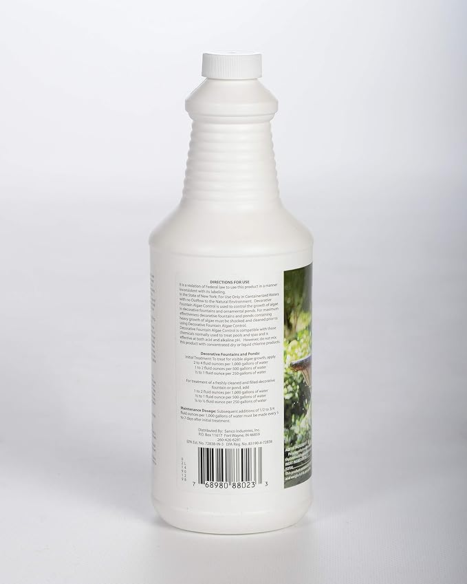 Fountain Algaecide and Clarifier - 32oz - Kills and Inhibits All Types of Algae Growth, Formulated for Small Ponds and Water Features, Treats up to 32,000 Gallons - Bloomnest