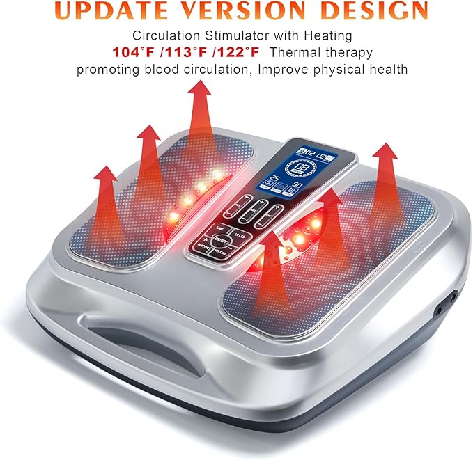 OSITO Foot Circulation Stimulator with Heat, FSA or HSA Eligible, EMS Foot Massager for Neuropathy Pain Relief Feet Massager with 8 TENS Unit Pads, Silver - Bloomnest