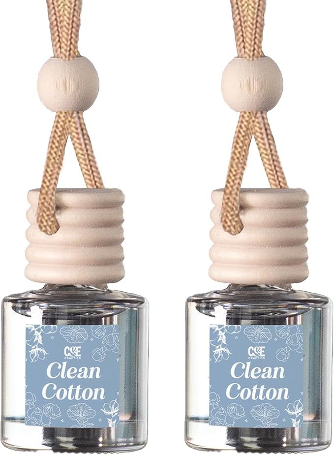 C&E Craft Co Hanging Car Air Freshener Diffuser 2 Pack, Long Lasting Fragrance Oil Car Freshener, Glass Bottle Auto Air Freshener, Made in USA (Clean Cotton) - Bloomnest