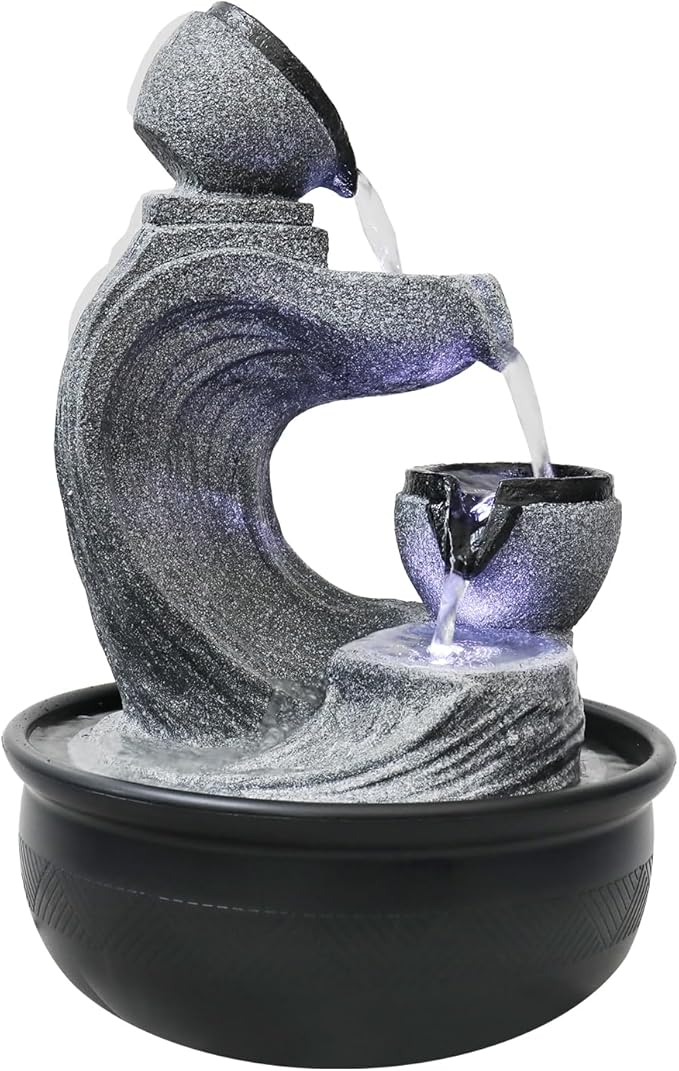 15.7-inch High 4-Tier Indoor Tabletop Water Fountain Polyresin Water Fountains - Resin Crafts - Elegant Design - Tabletop Ornament - Ideal for Desktop Home Office Living Room Gifts