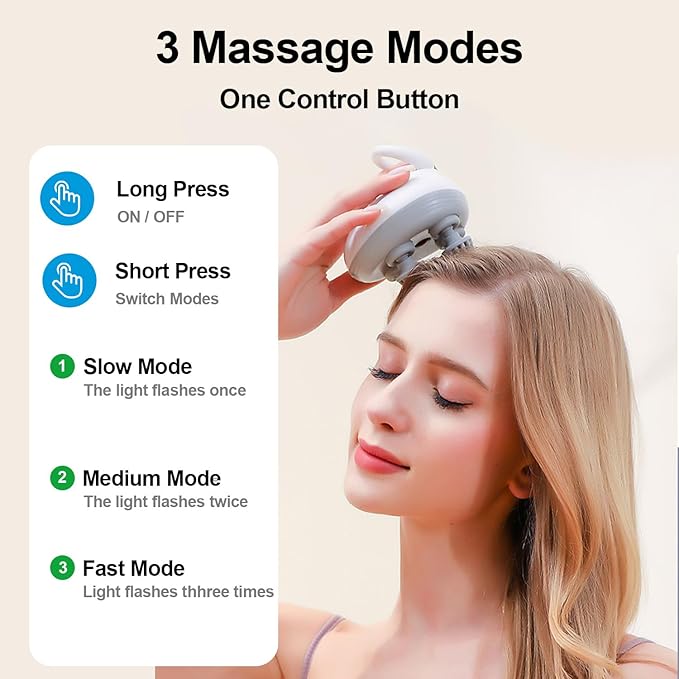 Electric Scalp Massager Head Massager Scalp Stress Relax, Portable Handheld Head Massager with Kneading, Vibration Modes and Deep Clean Care - Gift for Men, Women Dad Mom Green Bloomnest