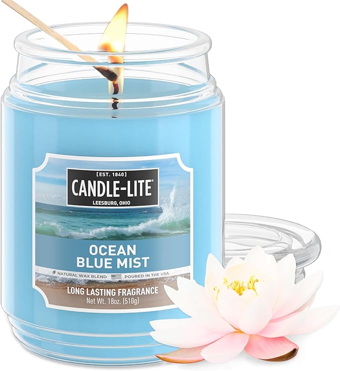 Candle-lite Scented Candles, Ocean Blue Mist, 18 oz Jar, Proudly Poured in The USA, Aromatherapy Candle, Single-Wick with 110 Hours of Burn Time, Perfect for Creating a Relaxing Ambiance - Bloomnest
