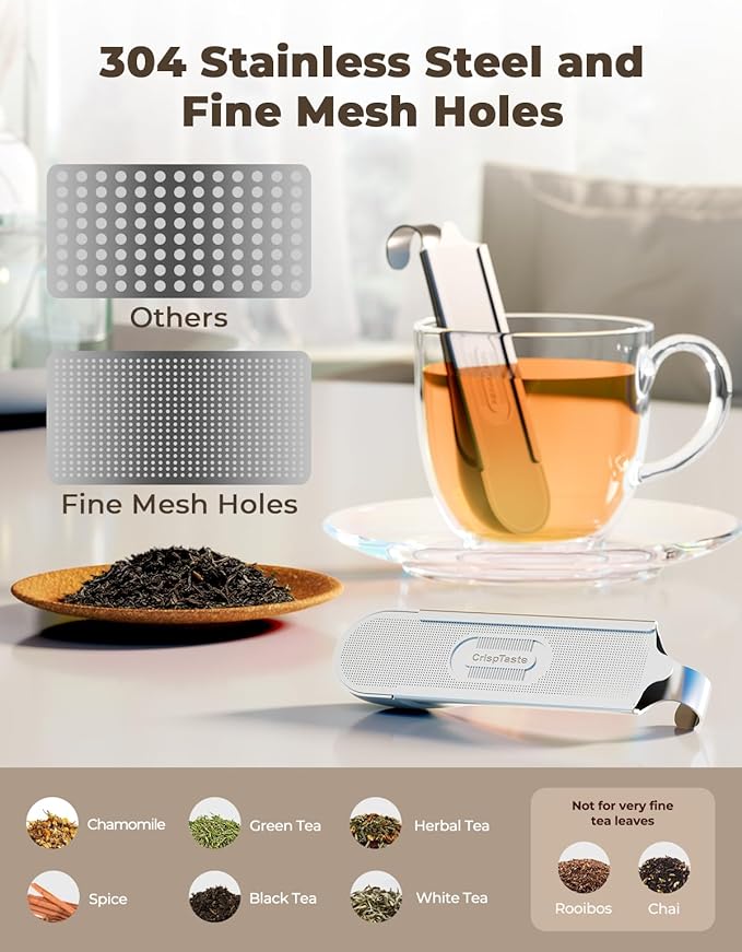 Tea Infuser for Loose Leaf Tea, 2-in-1 Tea Filter & Scoop Fine Mesh Tea Strainers for Loose Tea Single Cup, 304 Stainless Steel Loose Leaf Tea Steeper Tea Diffusers for Loose Tea