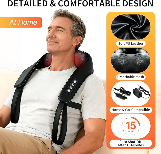 TISSCARE Neck Massager for Pain Relief Deep Tissue with 2 Heat Levels, Hands-Free Shiatsu Kneading Back Massager for Shoulder & Whole Body, Plug-in for Home Office Car, Ideal Gift for Women Men - Bloomnest