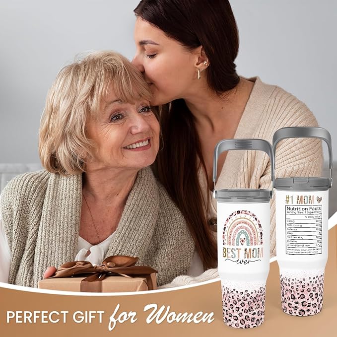 Mom Tumbler 30oz, Best Mom Ever Tumbler Stainless Steel Insulated Coffee Travel Mug with Handle & Flip Straw Lid, Gifts for Mommy, Presents for Mom for Christmas Birthday Mothers Day Valentines - Bloomnest