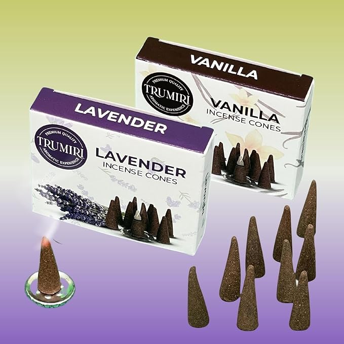 TRUMIRI Incense Cones - Combo Pack of 20 Cone Incense - 10 Vanilla + 10 Lavender TRUMIRI