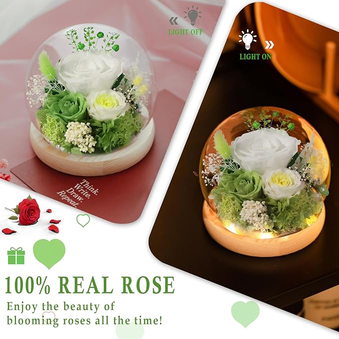 FIACO Preserved Rose Birthday Gift for Women Forever Fresh Flowers for Prime Delivery Gift for Mom Grandma Wife Valentines Mothers Day Christmas Anniversary Eternal Roses in Glass Dome - Bloomnest