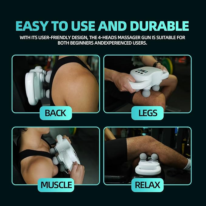 DEITY Massage Gun Deep Tissue, 4 Heads Handheld Electric Body Massager, Percussion Massager for Pain Relief, Perfect Gifts for Man Women, White - Bloomnest