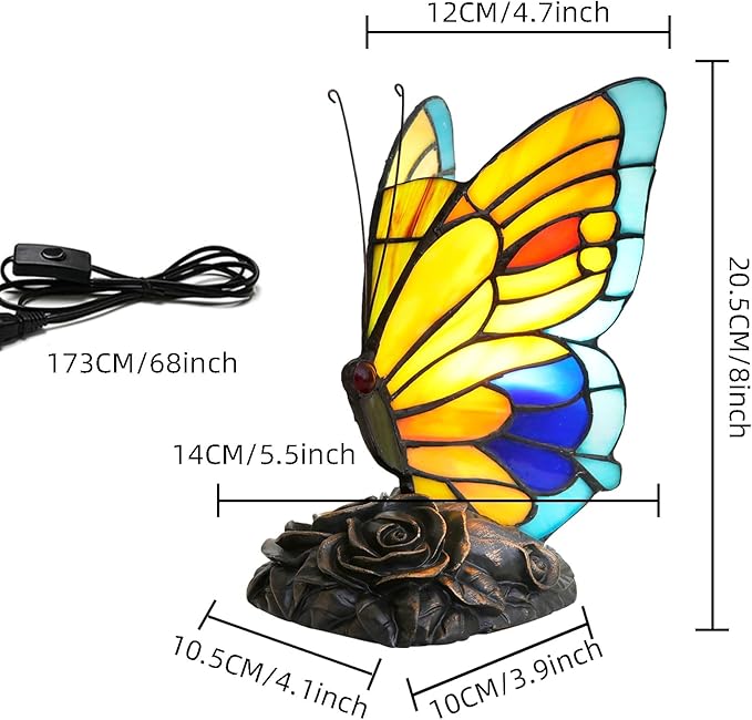 Blue and Orange Butterfly Table Lamp Small Tiffany Style Lamp Stained Glass Lamps Living Room Dorm Bedroom Vintage Art Unique Bedside Night Light Home Lighting Decor Kids Gifts Desk Lamps Rose Base - Bloomnest