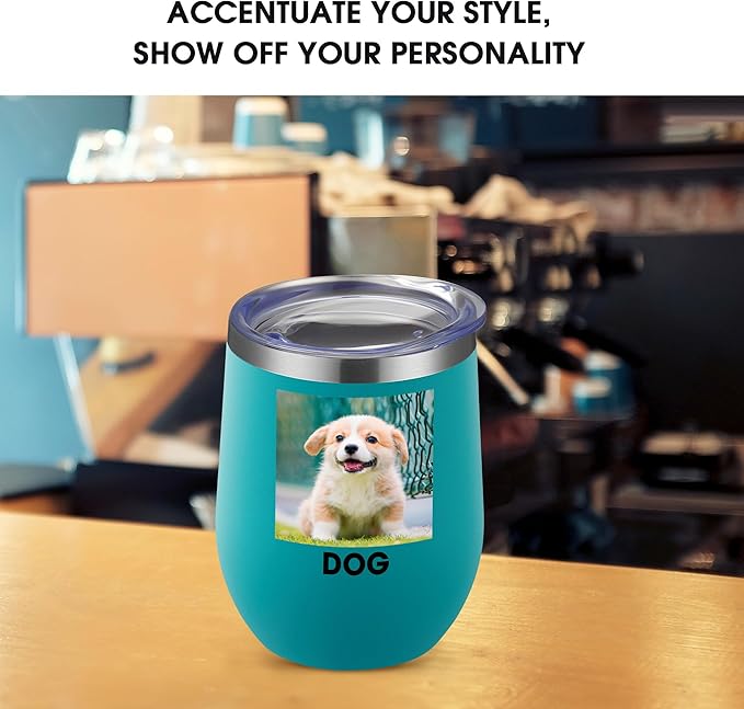 Personalized Custom Wine Tumbler Print in USA 12oz Stainless Steel Travel Coffee Cup with Lid & Straw Double Wall Insulated Mug with Colorful Text Logo Photo - Bloomnest