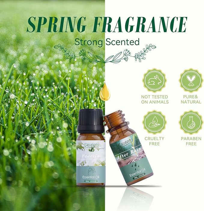 SALUBRITO Spring Fragrance Oils Set, Premium Essential Oils for Diffuser, Candle, Soap Making, After Rain, Gardenia, Fresh Cut Grass, Ocean Breeze, Freesia, Rose Geranium, Strong Scented Oils - Bloomnest