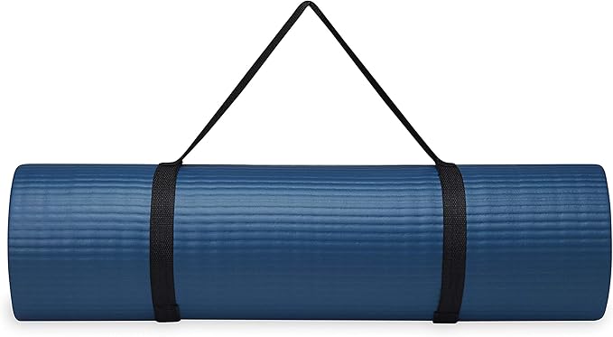 Gaiam Essentials Thick 2/5" (10mm) and Thin 1/4" (6mm) Yoga & Pilates, Fitness & Exercise Mat with Easy-Cinch Carrier Strap
