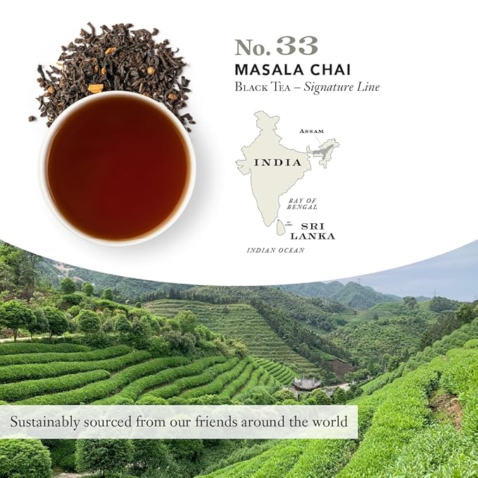 Steven Smith Teamaker Masala Chai No. 33, Caffeinated, Sugar-Free, Spiced, Full Leaf Black Assam Tea Blend, Tea Bags 15 Sachets, 1.8oz each - Bloomnest