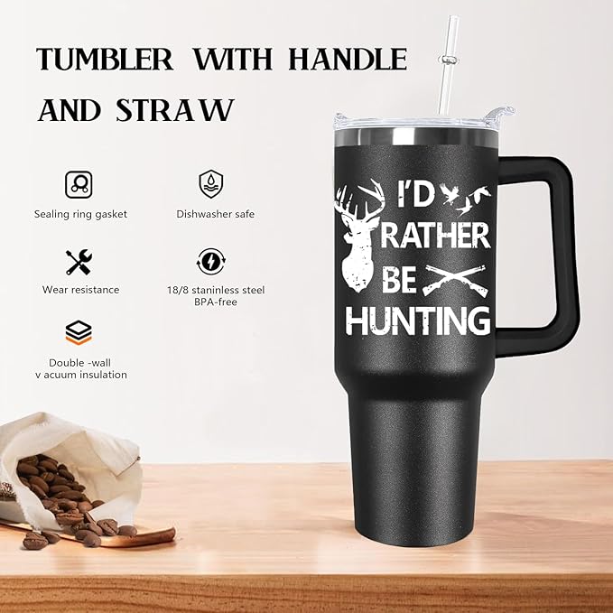 Ceovfoi Hunting Gifts for Men, 40 oz Deer Hunting American Flag Stainless Steel Tumbler with Handle Lid and Straw, Hunting Stuff Supplies Accessories - Bloomnest