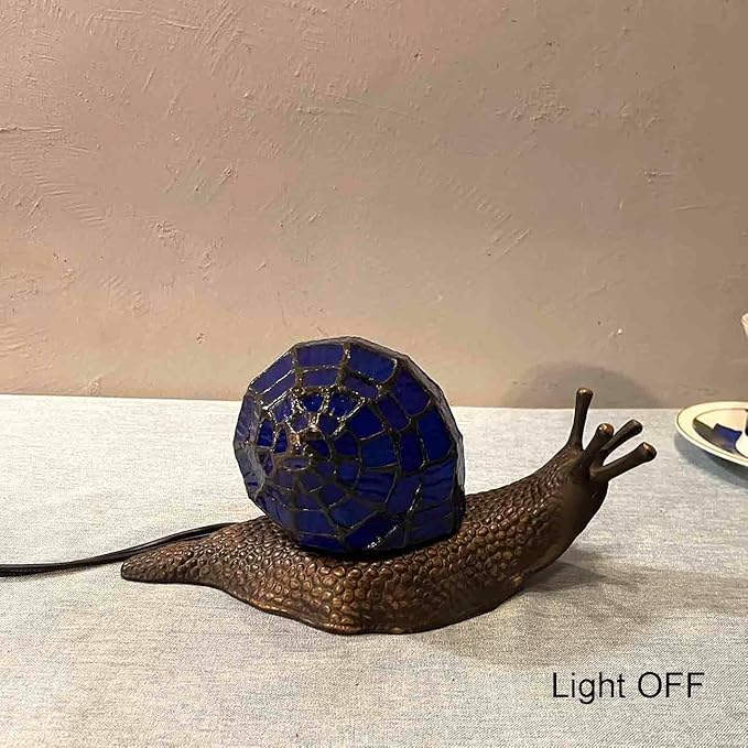 Bieye L10983 Land Snail Tiffany Style Stained Glass Accent Table Lamp for Home Decoration (Blue, 10" D x 5" W x 5" H) - Bloomnest