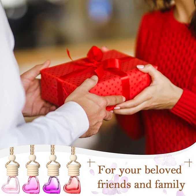 Rtteri 100 Pcs Hanging Car Air Freshener Diffuser Bottles Empty Glass Perfume Diffuser Vials Refillable Oil Aromatherapy Pendant with Wooden Caps and Hanging String for Car Home Office Decor(Heart) - Bloomnest