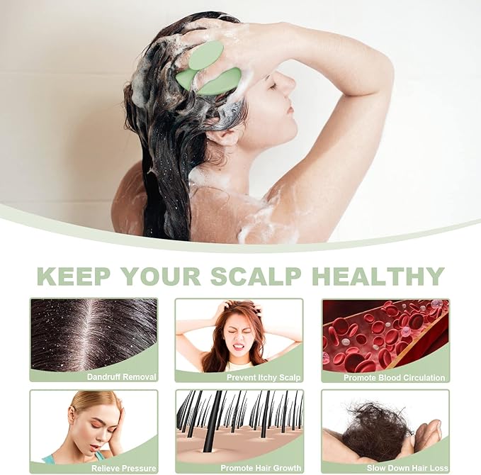 Meartchy Silicone Scalp Massager Shampoo Brush, Scalp Scrubber for Hair Growth (Grass Green) Meartchy