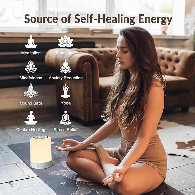 Quietbliss Tibetan Singing Bowl Machine – 9 Authentic Bowl Sounds with Adjustable Night Light for Meditation, Yoga, Chakra Healing, Stress Relief & Sleep Therapy, Timer, Portable & Touch Control - Bloomnest