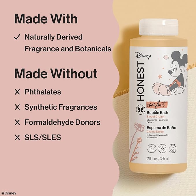 The Honest Company Foaming Bubble Bath Gentle Enough for Baby Dermatologist Tested Tear-Free Hypoallergenic Disney’s Mickey Mouse Comfort Sweet Cream 12 fl oz - Bloomnest